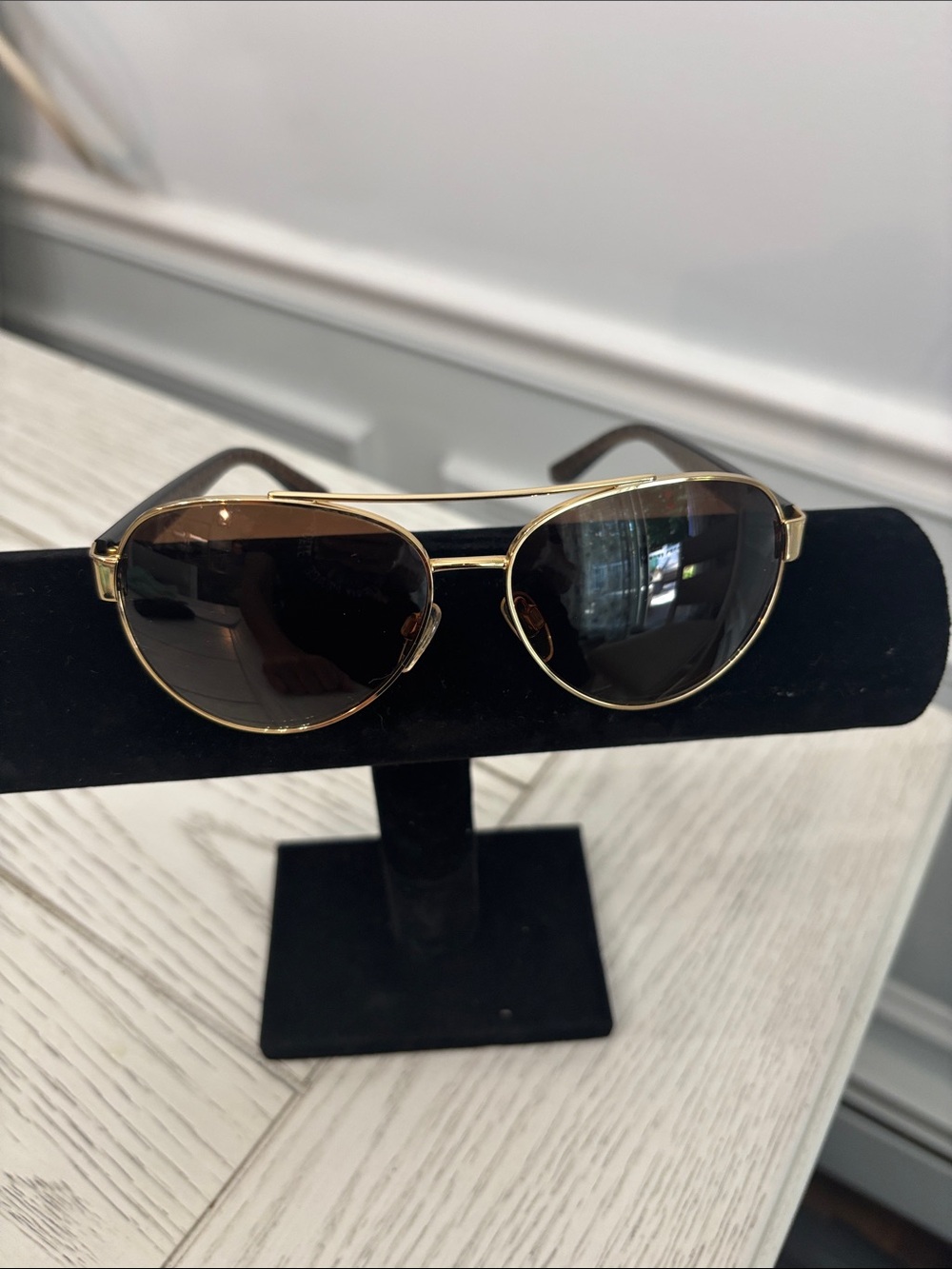 Women’s Michael Kors Gold Aviator Sunglasses with Brown Lenses